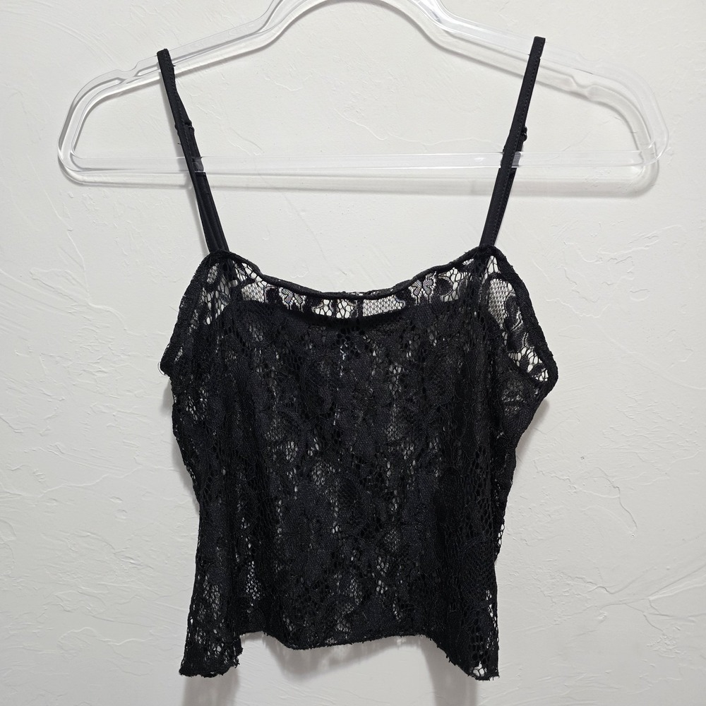 Out From Under Urban‎ Outfitters Black Lace Sheer Crop Cami Tank Top Size S Goth